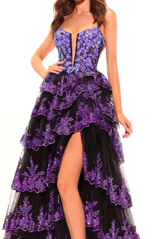 Amarra - Glitter Tulle Sequin Ball Gown With Plunging Neckline