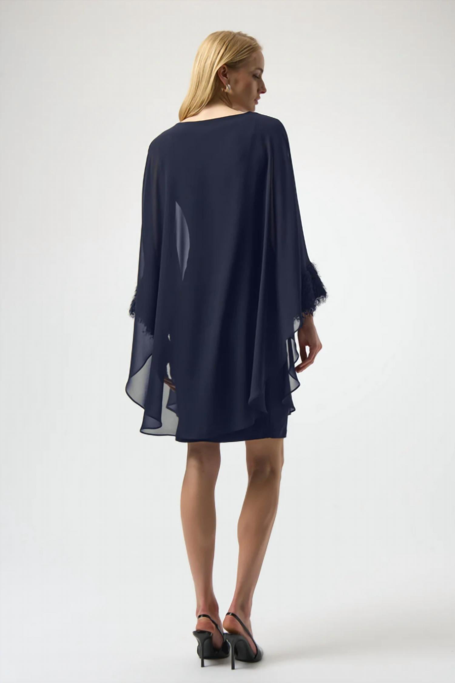 Joseph Ribkoff - Fringe Detail Layered Sheath Dress