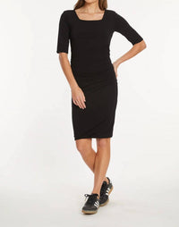 Mododoc - Elbow Sleeve Below The Knee Ruched Dress