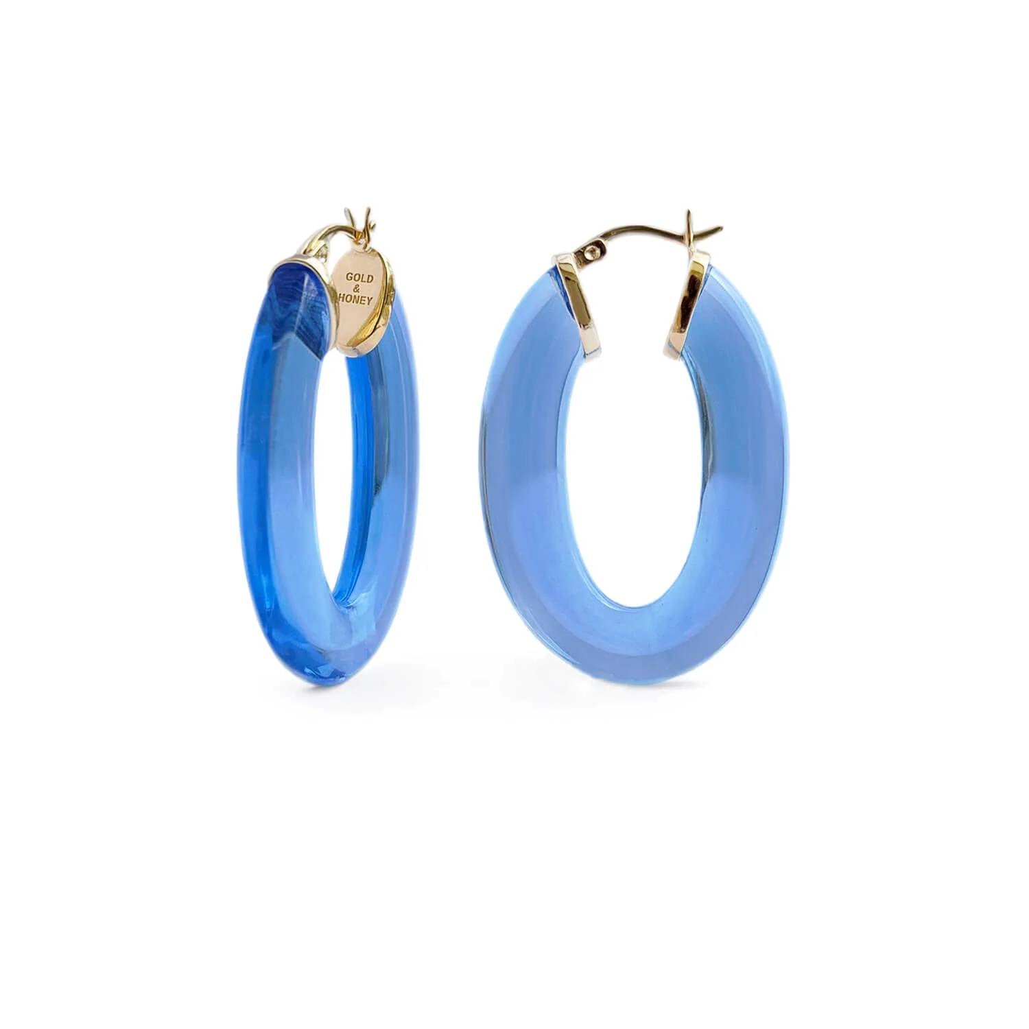 Gold & Honey - Women's Flat Oval Lucite Hoop Earrings