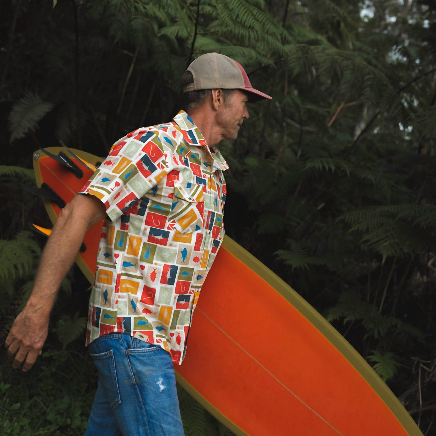 Western Aloha Sun Dot Fish Flag Shirt in blue - men's t-shirt - alternate view