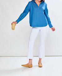 SARA CAMPBELL Jacqueline V-neck Top in blue - women's long sleeve top - alternate view