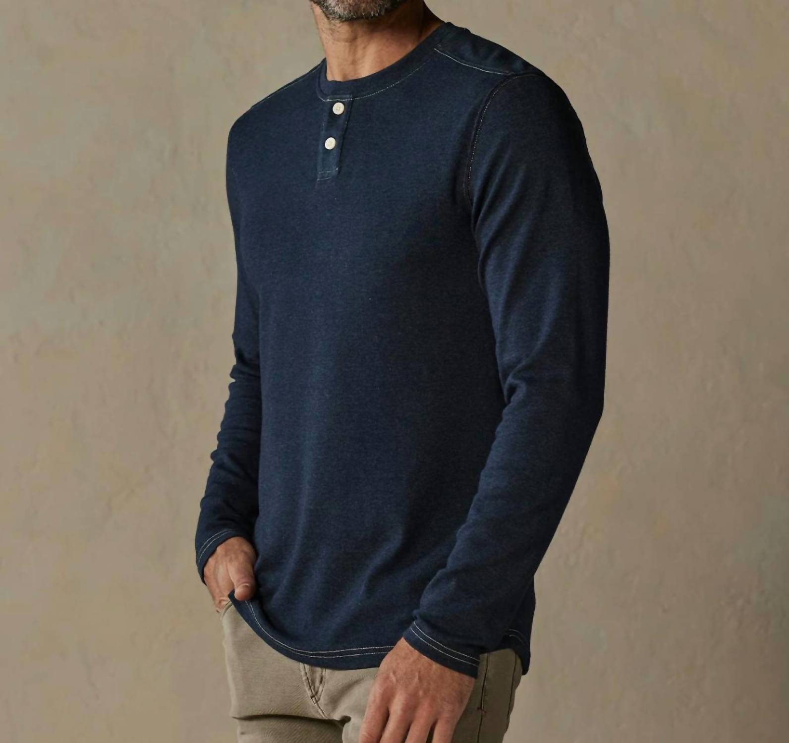 The Normal Brand Puremeso Henley Sweater in navy - women's sweater