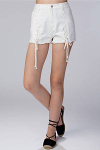 Honey Punch - Lace Up Frayed Denim Shorts