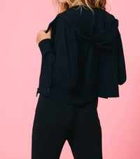 TEREZ Rib Crop Hoodie in black - women's top - alternate view