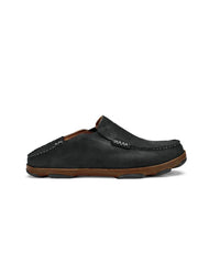OluKai Men's Moloa Leather Slip-on Shoes in black toffee - men's loafer - detail view