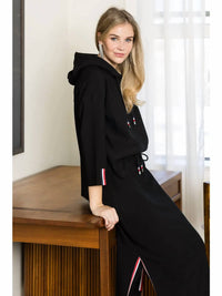 Joh - Khloe Knit Crepe Hoodie Top With Contrast Stripes