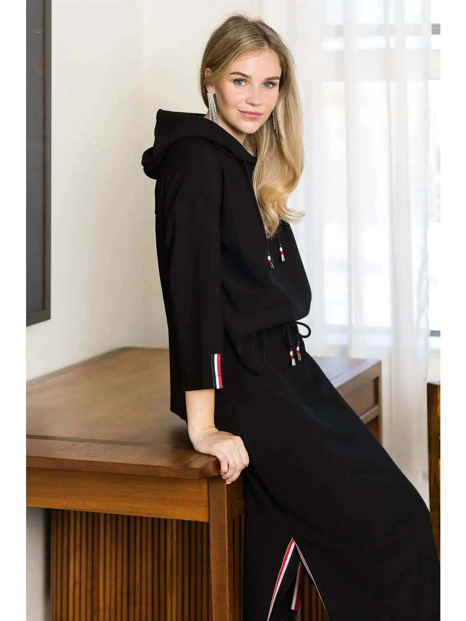 Joh - Khloe Knit Crepe Hoodie Top With Contrast Stripes
