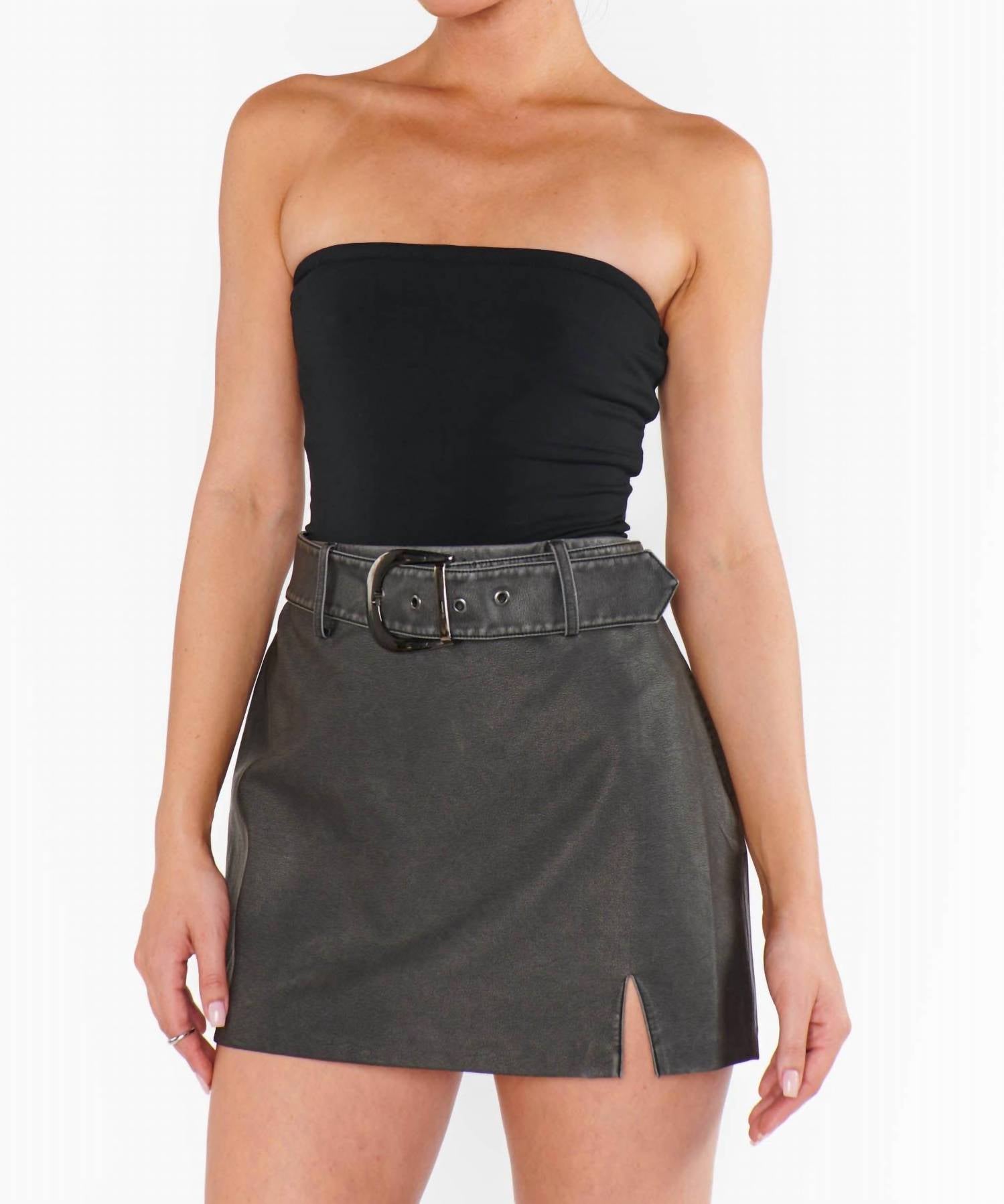 Show Me Your Mumu Tyra Belted Skirt in vintage black faux leather - women's skirt - alternate view