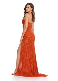 ASHLEYlauren One-shoulder Cut Out Fully Beaded Gown in orange - women's dress - alternate view