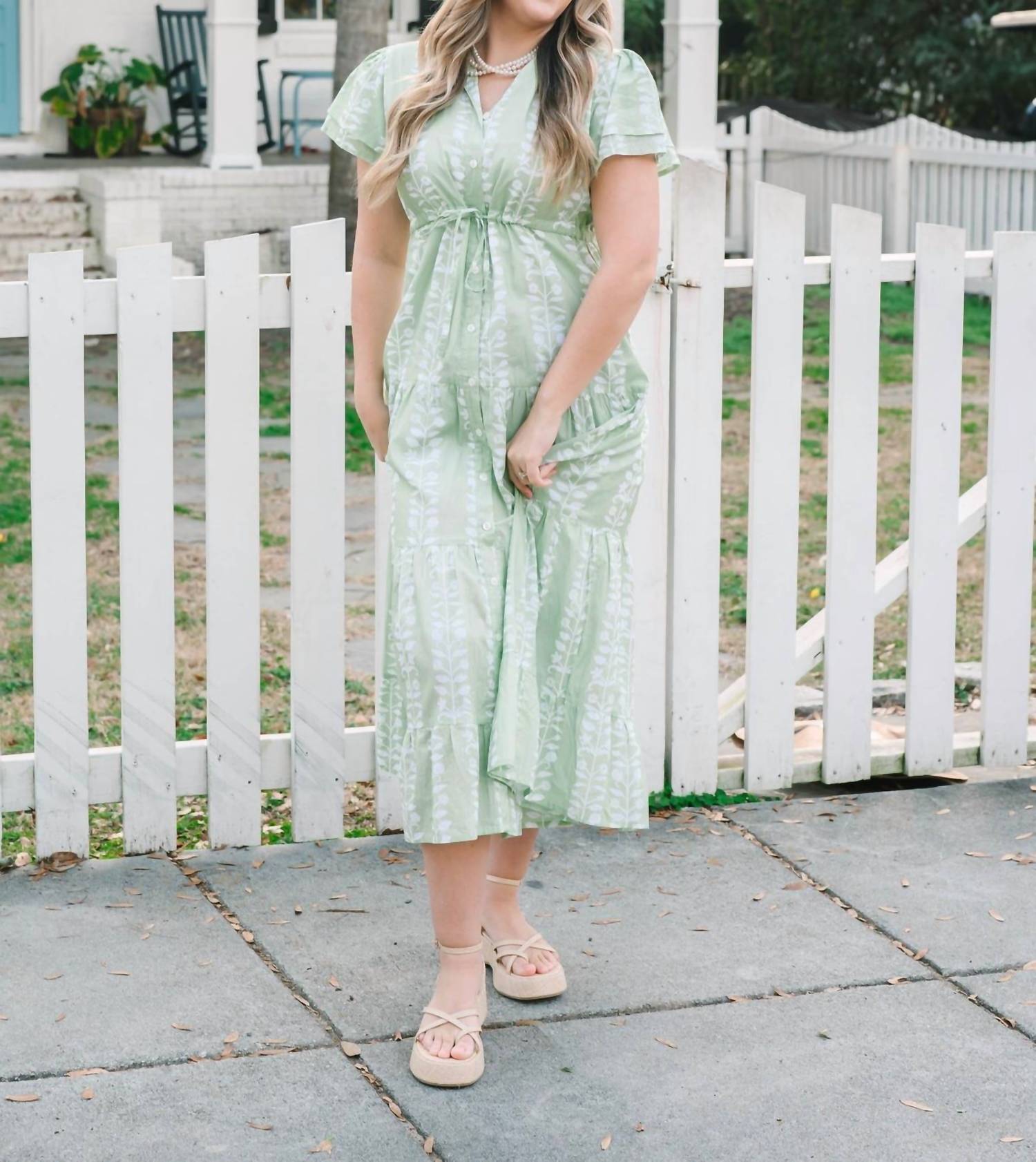 VICTORIA DUNN Magnolia Flutter Maxi Dress in botanical vine - women's dress - view 5