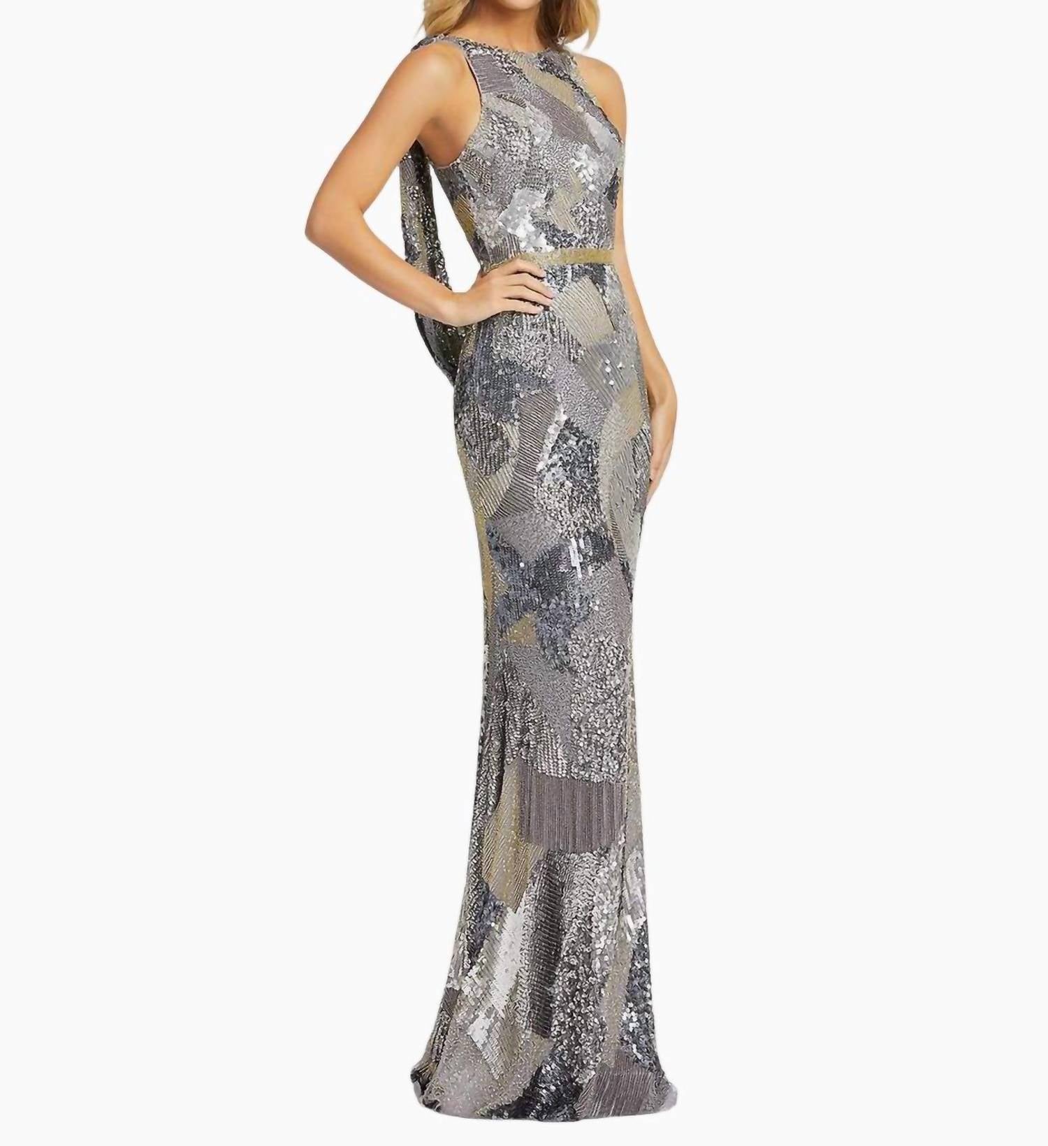 MAC DUGGAL Sleeveless Gown in platinum - women's dress
