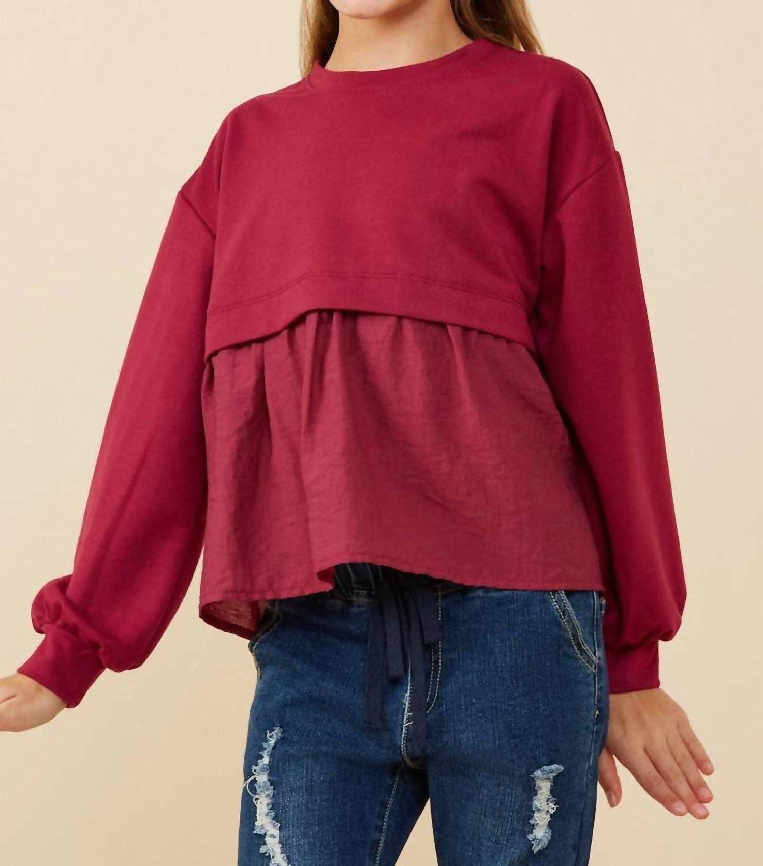 Hayden Girls - Girl's Mix Media French Terry Knit Top