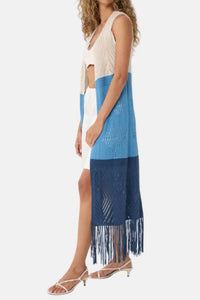Autumn Cashmere - Color Block Pointelle Fringe Maxi Vest