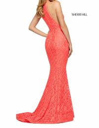 Sherri Hill - Stretch Lace High Slit Halter Gown Dress
