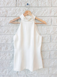 Veronica Beard Johanne Sleeveless Mock Neck Top in dove - women's blouse - detail view