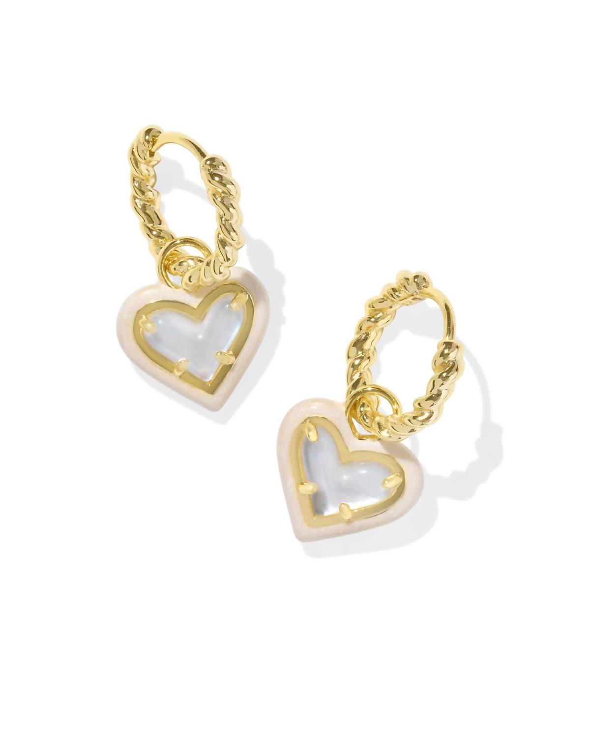Kendra Scott Women's Ari Heart Enamel Frame Huggie Earrings in gold ivory mop - women's jewelry