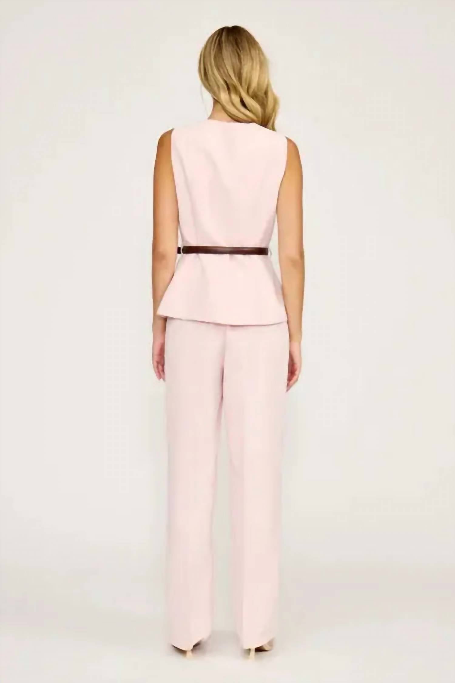 LUCY PARIS Anna Belted Vest in pink - women's tank top - detail view