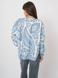 REPEAT cashmere Cotton Oversized Pattern Blouse in denim - women's blouse - detail view
