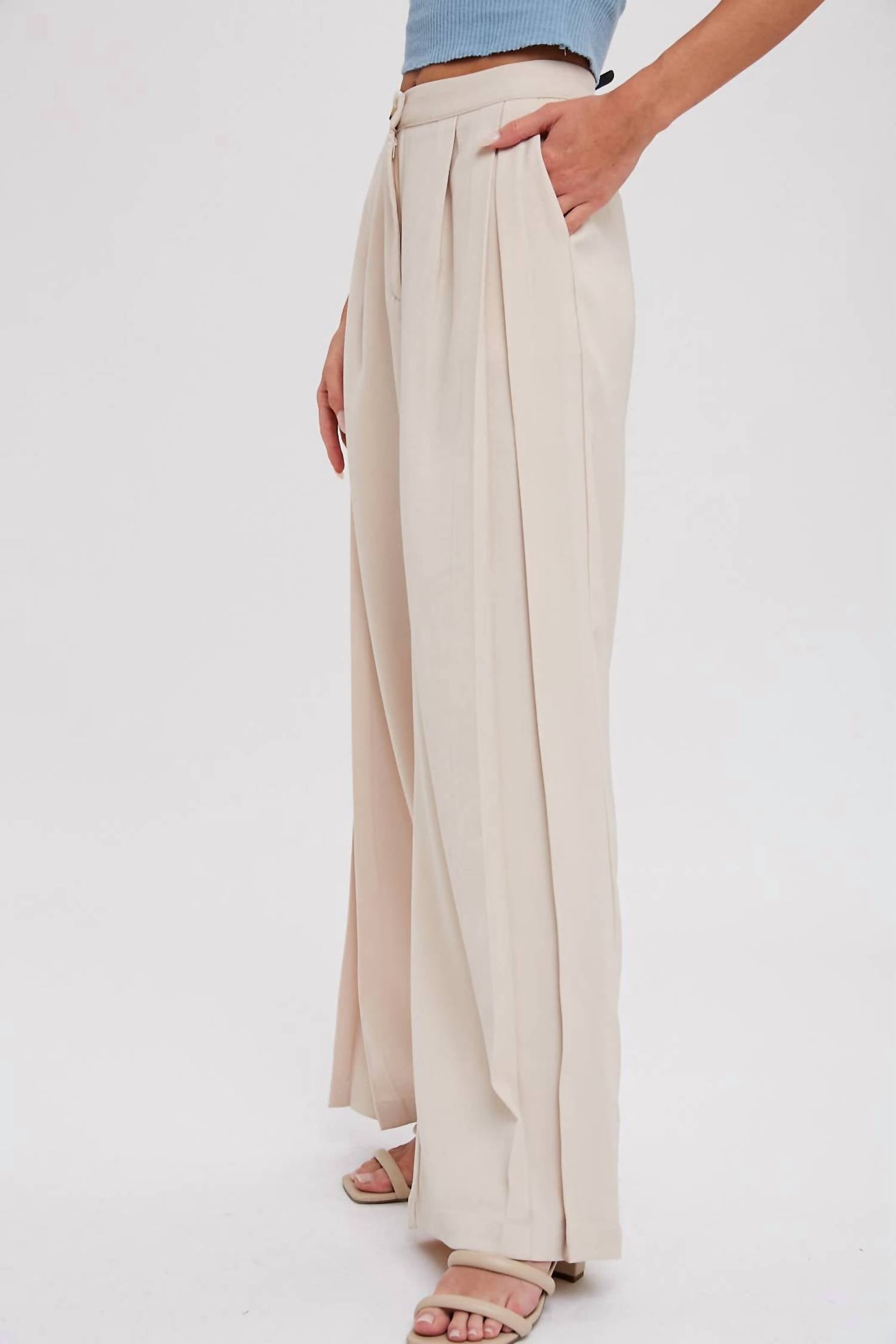 Bluivy - Pintuck Wide Leg Pants