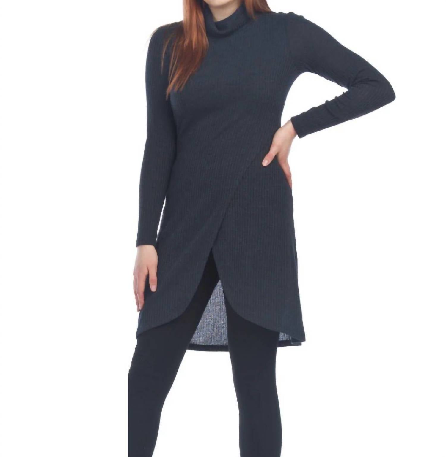 Papillon - Ribbed Turtle Neck Tulip Hem Sweater Dress