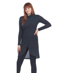 Papillon - Ribbed Turtle Neck Tulip Hem Sweater Dress