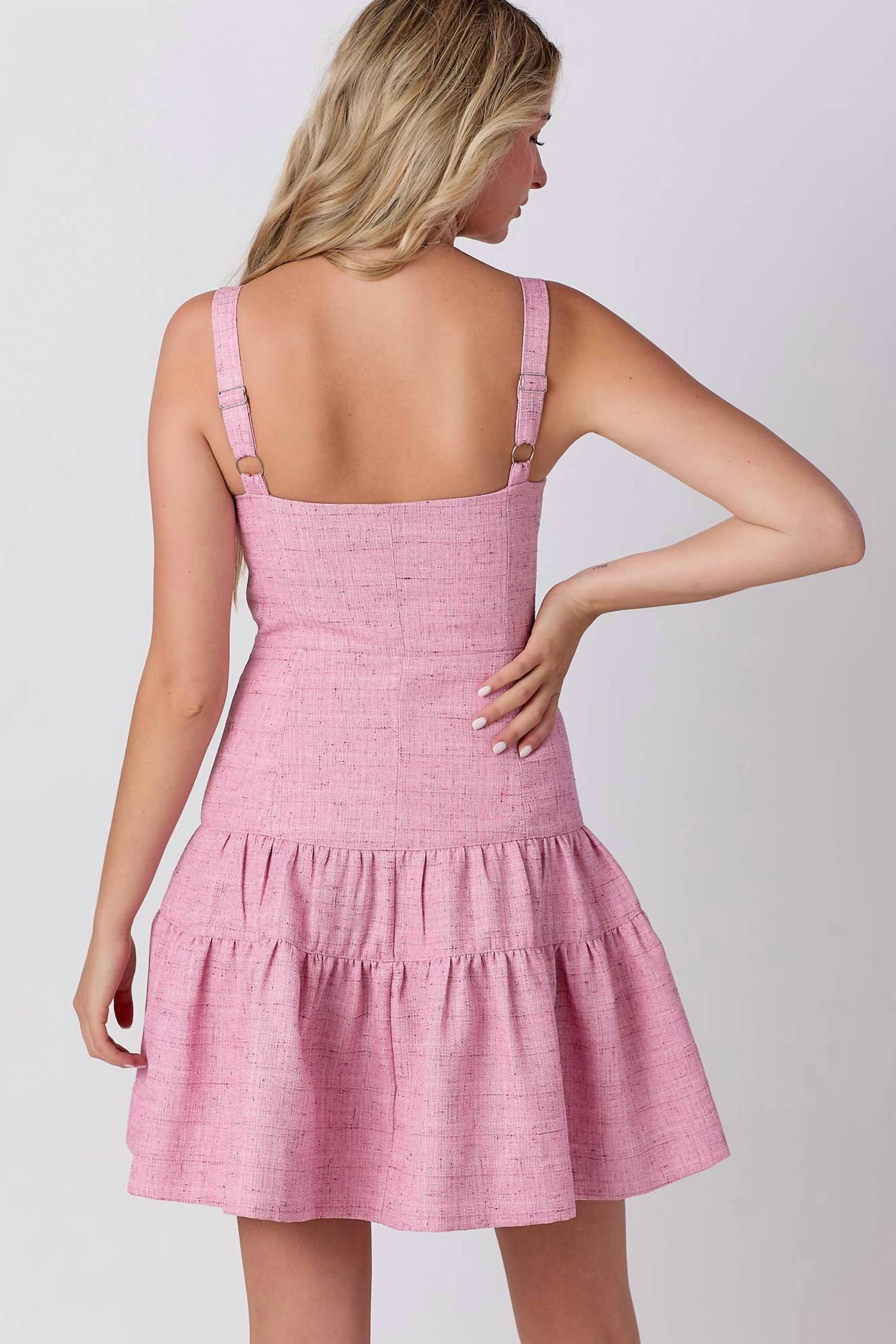 Baby Pink - Tweed Tiered Sleeveless Mini Dress