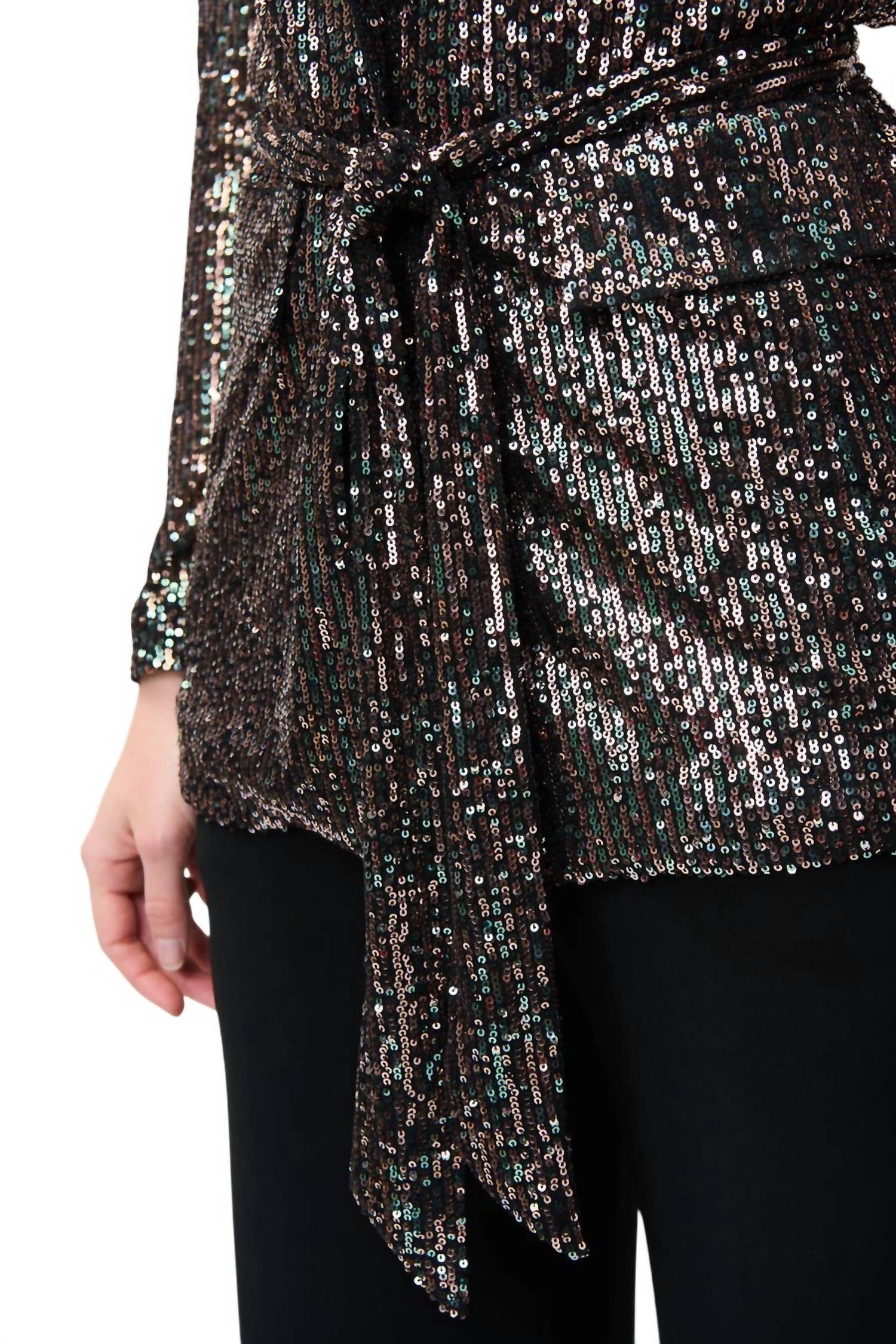 Joseph Ribkoff Sequin Blazer With Belt in black multi - women's jacket - view 5