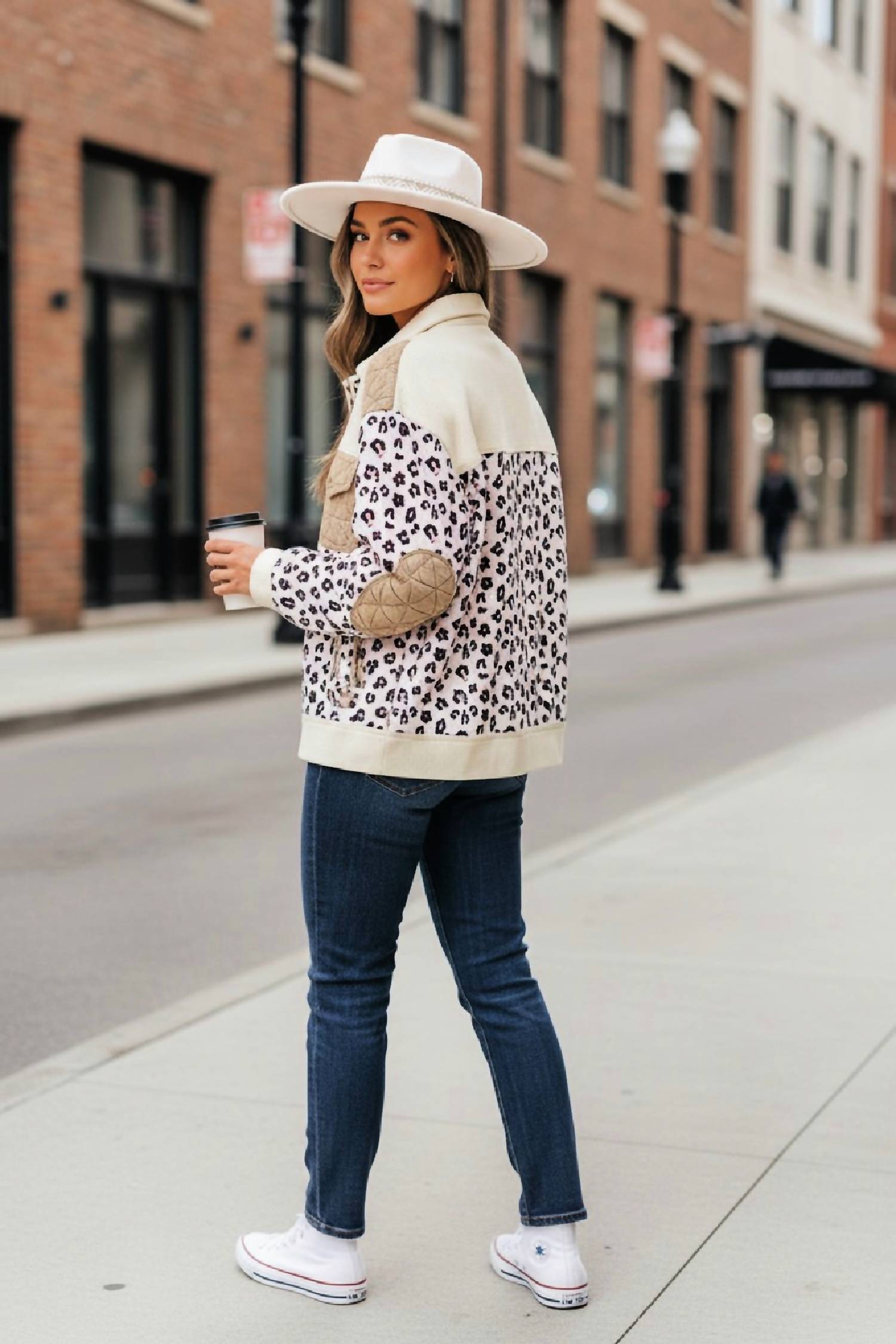 dear lover Waffle Quilted Leopard Jacket in multi - women's jacket - alternate view