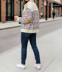 dear lover Waffle Quilted Leopard Jacket in multi - women's jacket - detail view