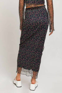 Le Lis - Flared Mesh Printed Maxi Skirt