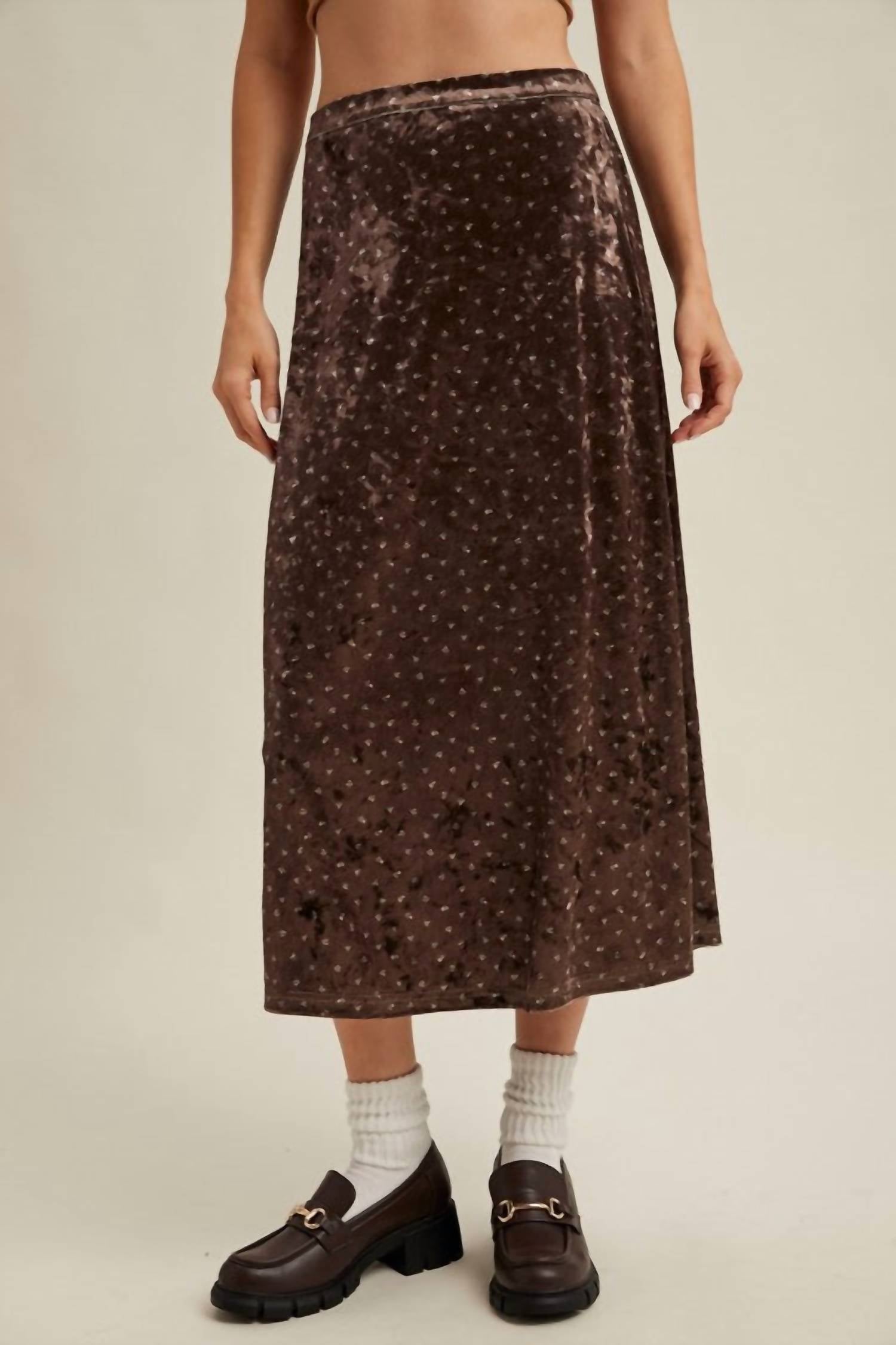 WISHLIST Velvet Floral Midi Skirt in brown - women's skirt - detail view