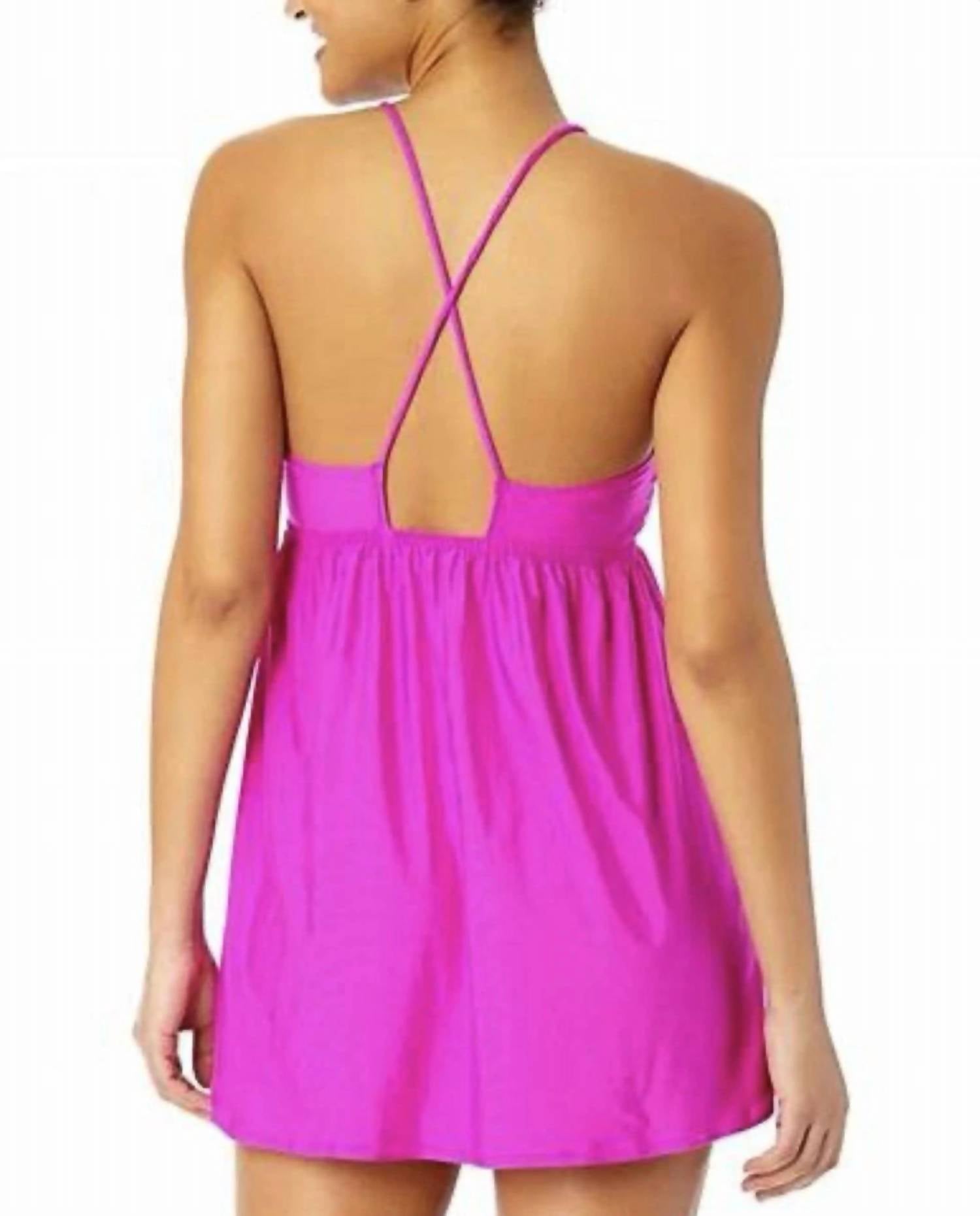 Salt + Cove Halter Cover Up Mini Dress in pink - women's swimwear - detail view