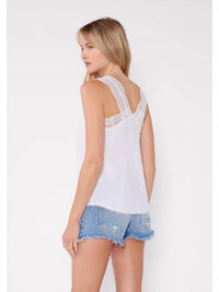 Lovestitch - Scallop Lace Trim V-neck Tank Top