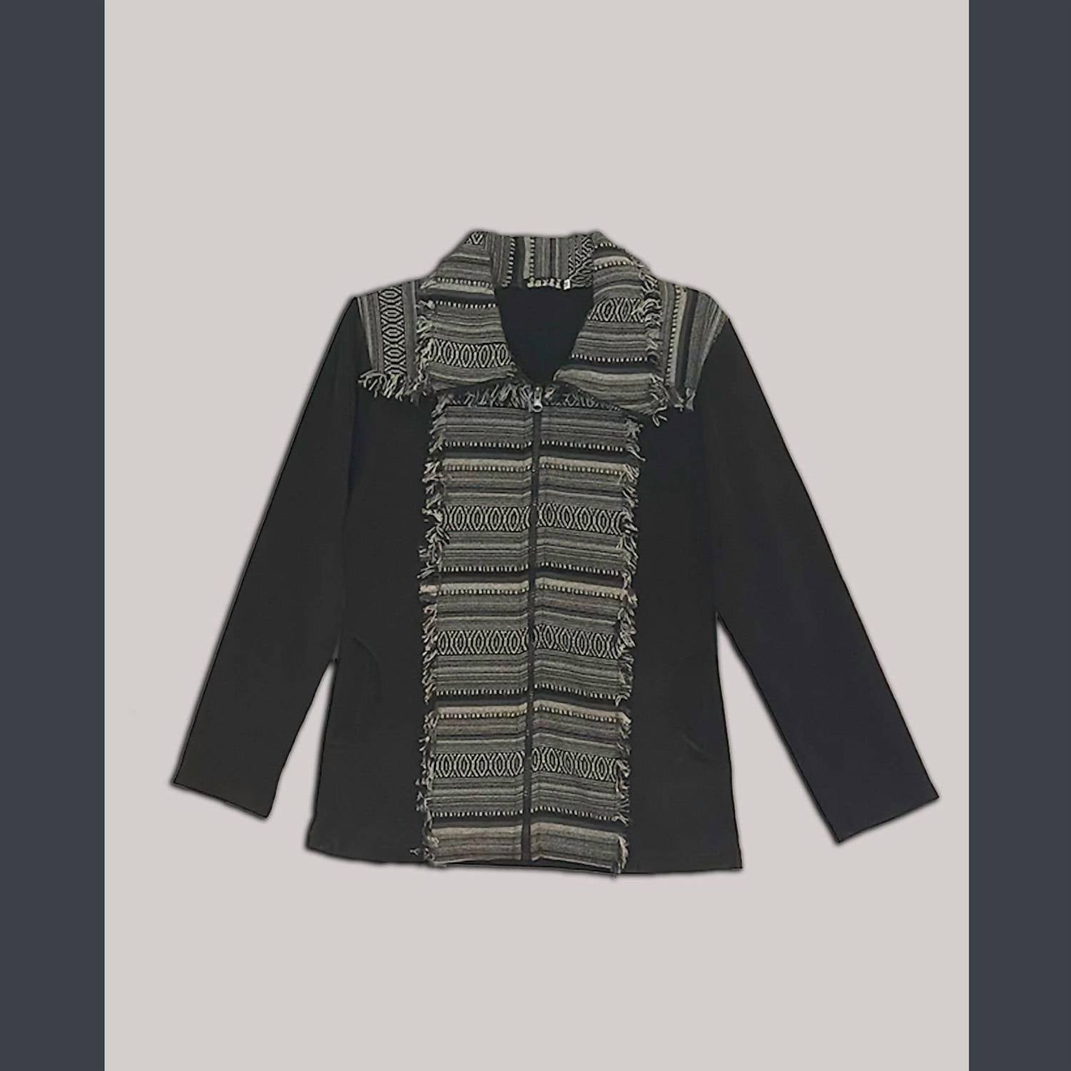 Jayli - Women's Cotton Fleece Stonewash Jacket With Gherri Cotton Panel