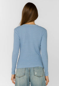 Velvet Heart Stripe Beasley Top in periwinkle - women's long sleeve top - detail view