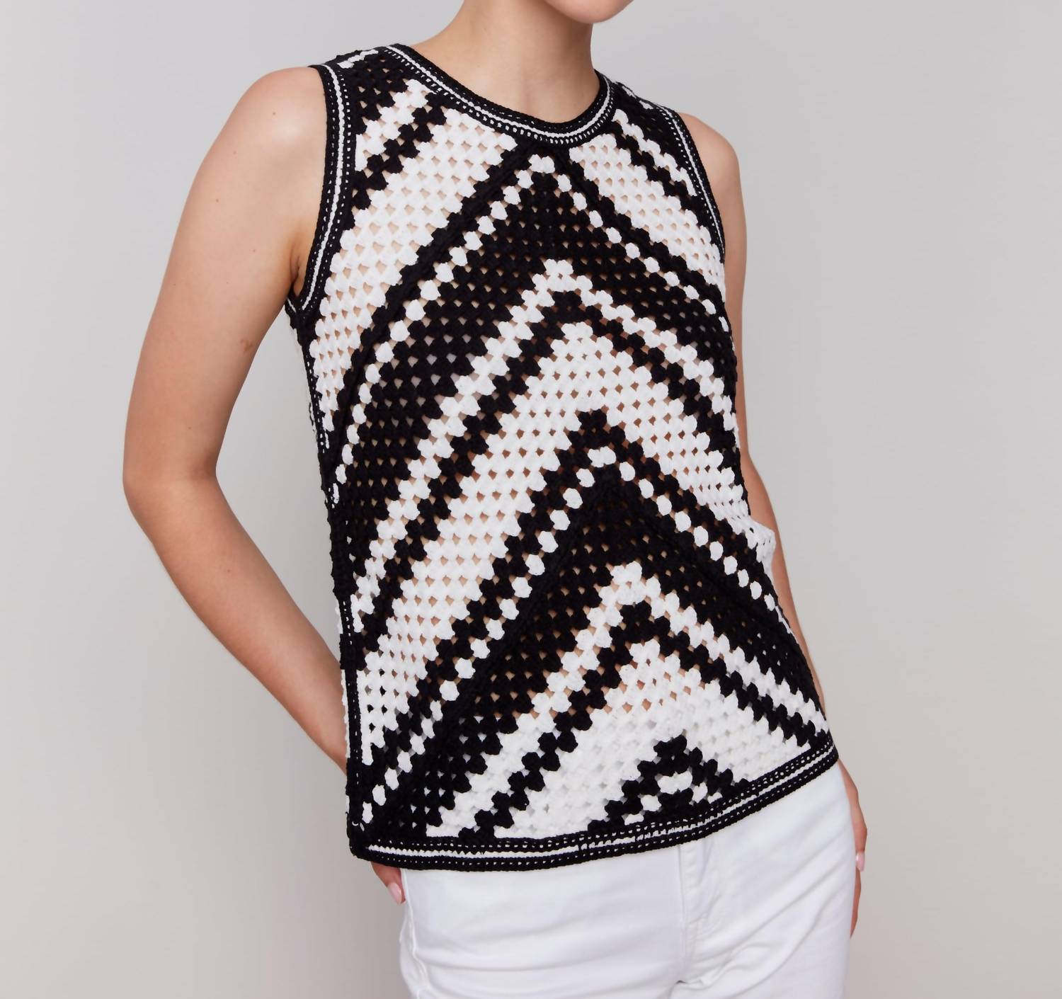 Charlie B - Sleeveless Crochet Crew Neck Top