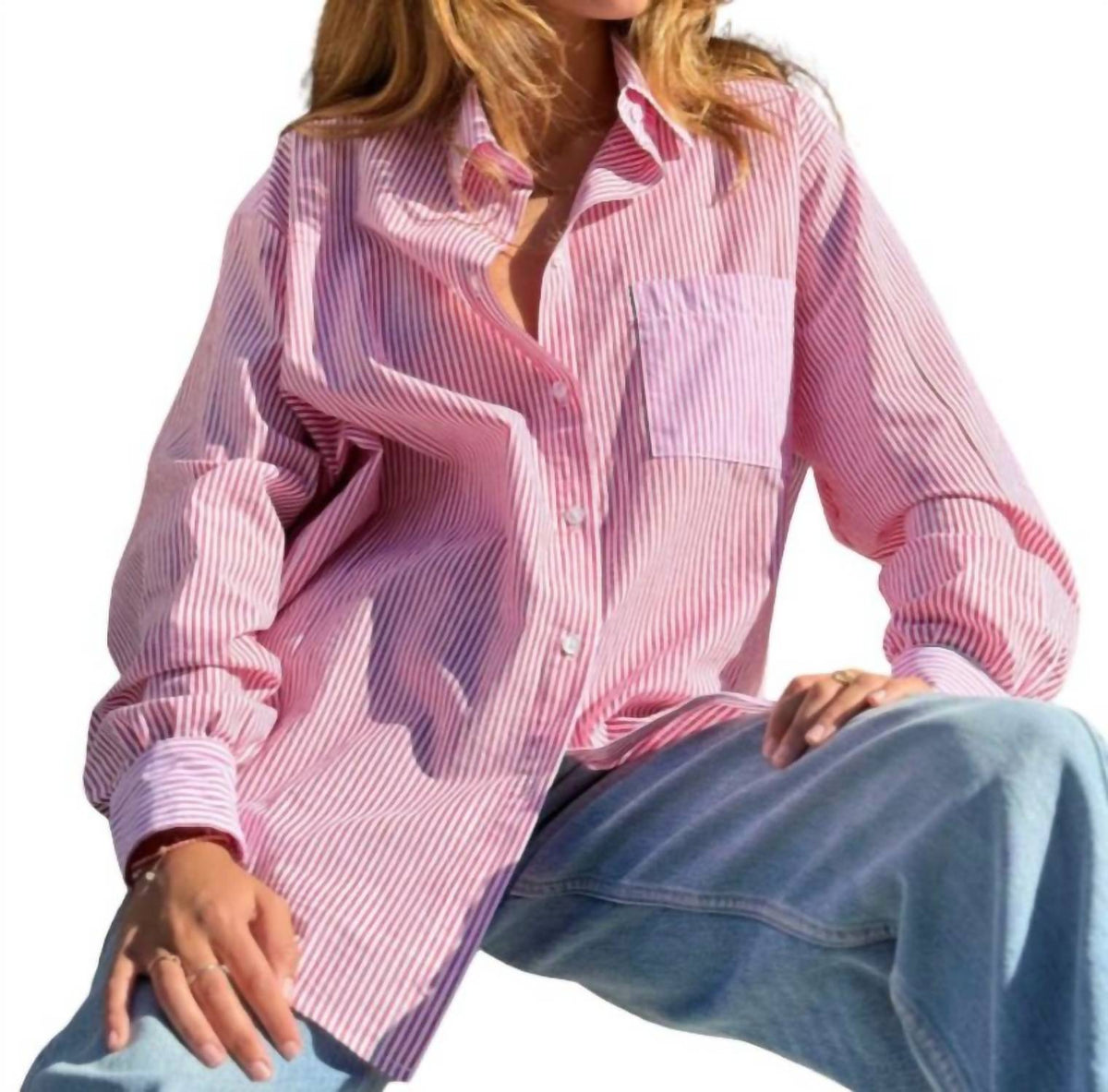 Rose Carmine - Fines Rayures Shirt