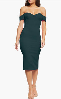 DRESS THE POPULATION Bailey Off The Shoulder Bodycon Dress in pine - women's dress