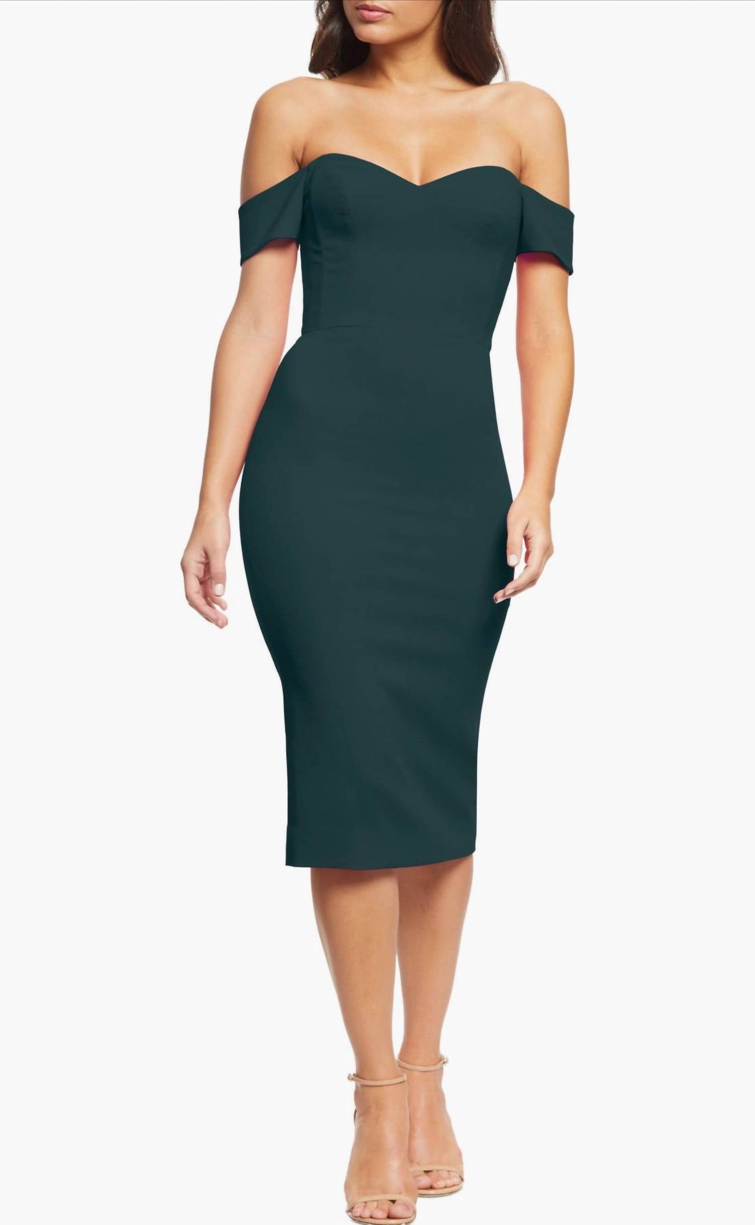DRESS THE POPULATION Bailey Off The Shoulder Bodycon Dress in pine - women's dress