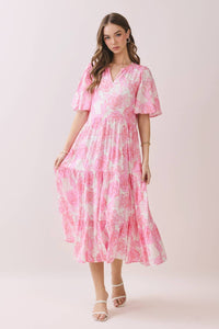 Tcec - Floral Print Tiered Baby Doll Midi Dress