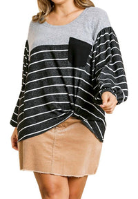 Umgee - Heathered Puff Sleeve Top - Plus