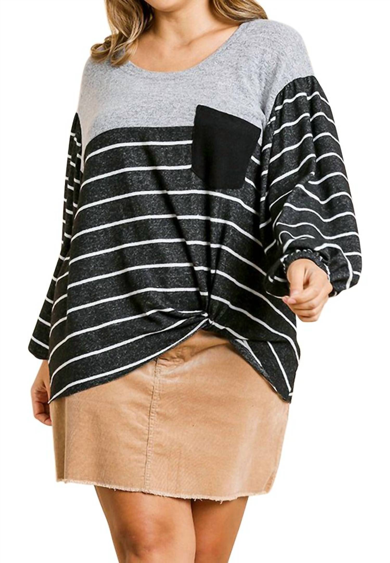 Umgee - Heathered Puff Sleeve Top - Plus