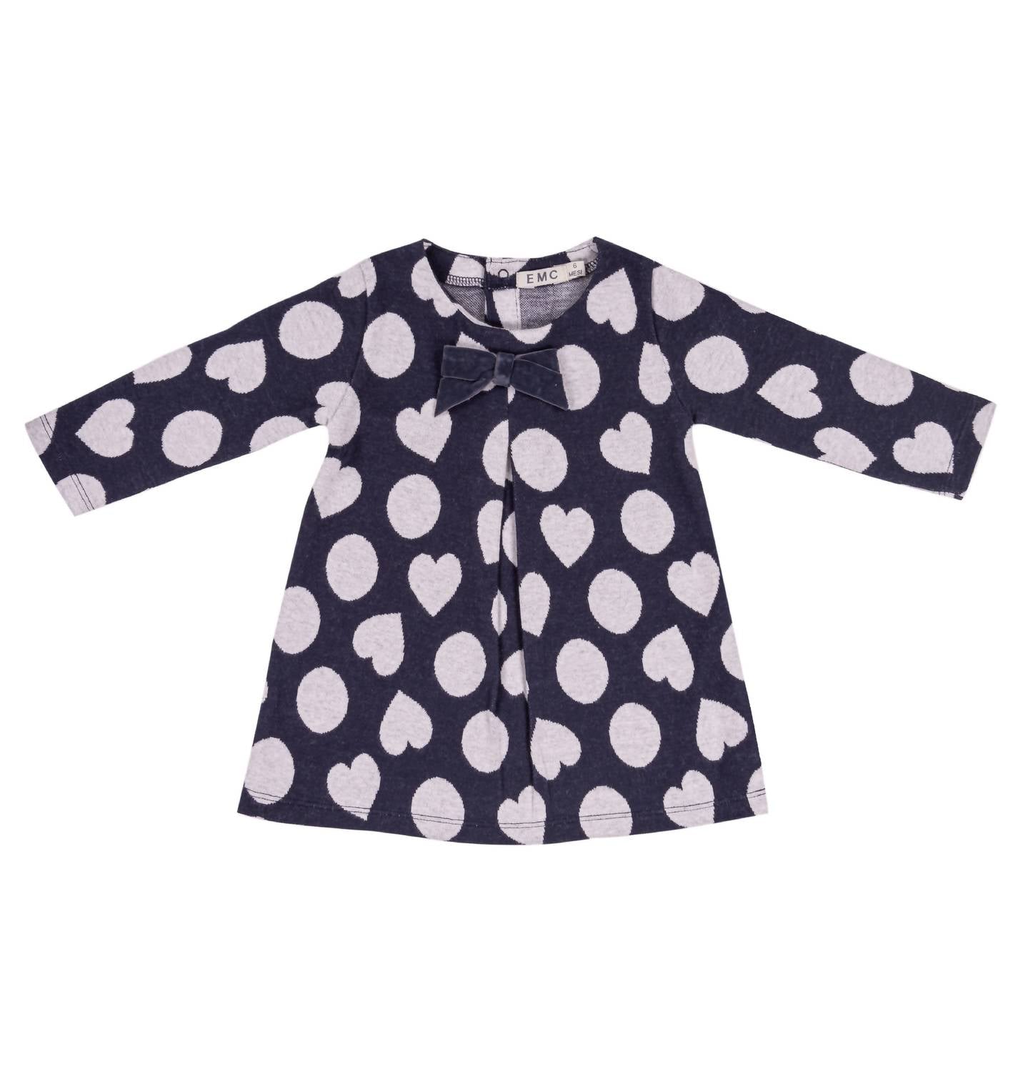 Emc - Girl's Yarn Dyed Knit Dress With Hearts And Bow