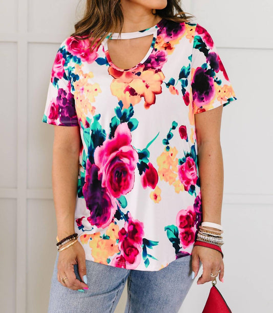 Watercolor Flowers Keyhole Top