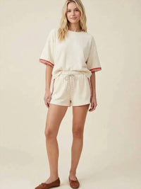 Davi & Dani - Fuzzy Terry Tee & Embroidered Trim Shorts Set