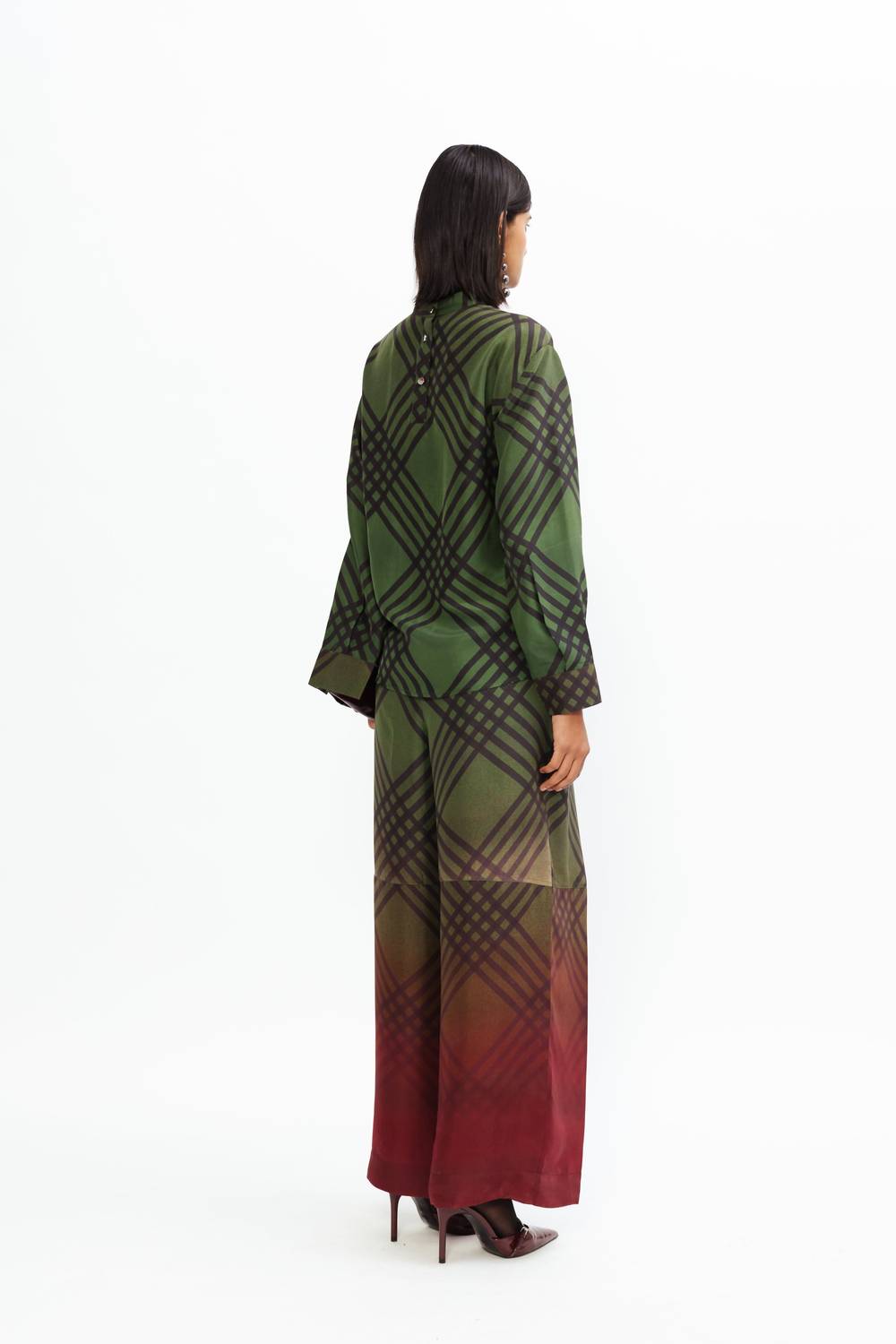 LOVEBIRDS Plaid Top in hunter green tartan - women's blouse - view 5