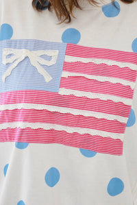 Peach Love - Oversized Bow Flag Polka Dot Tee