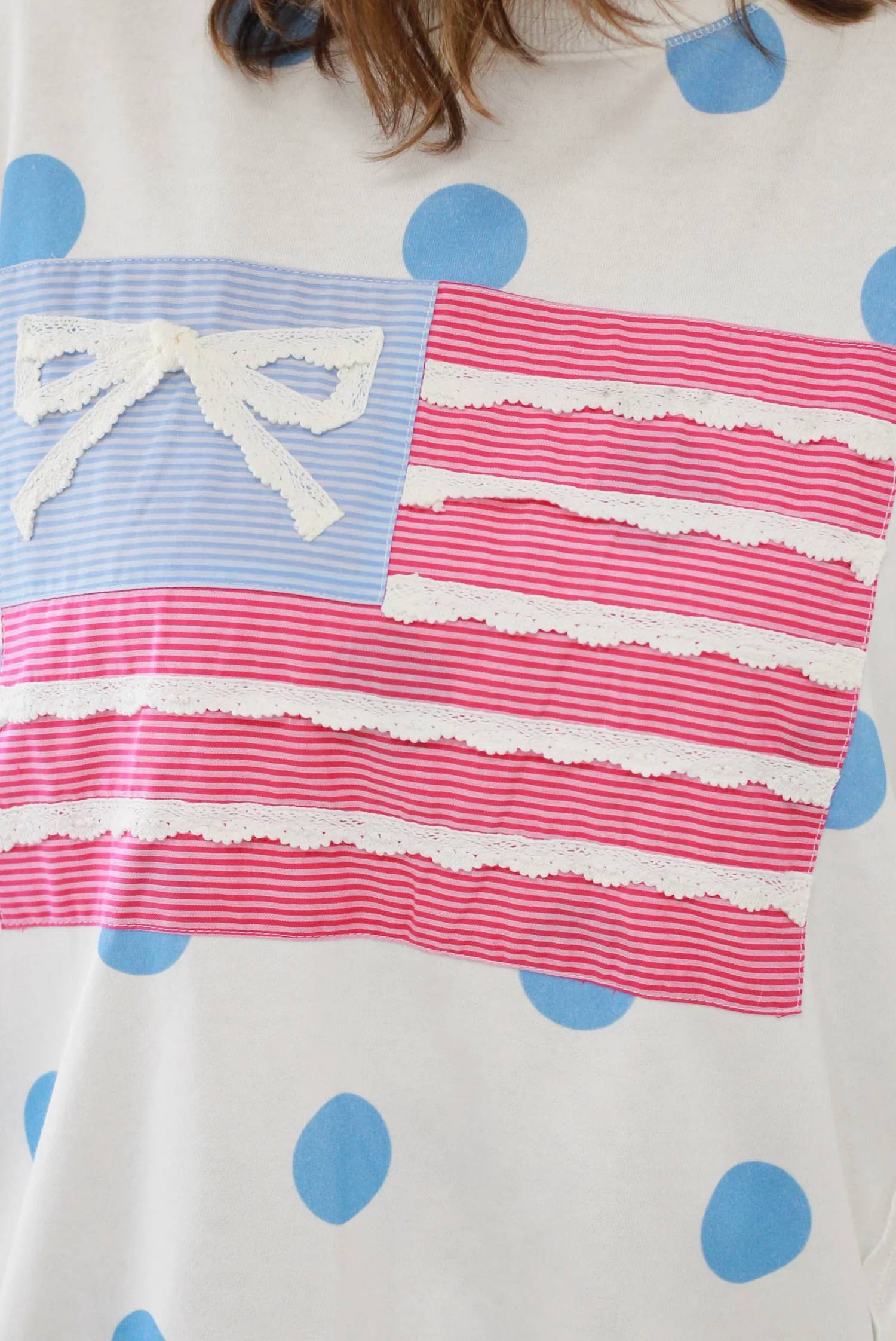 Peach Love - Oversized Bow Flag Polka Dot Tee