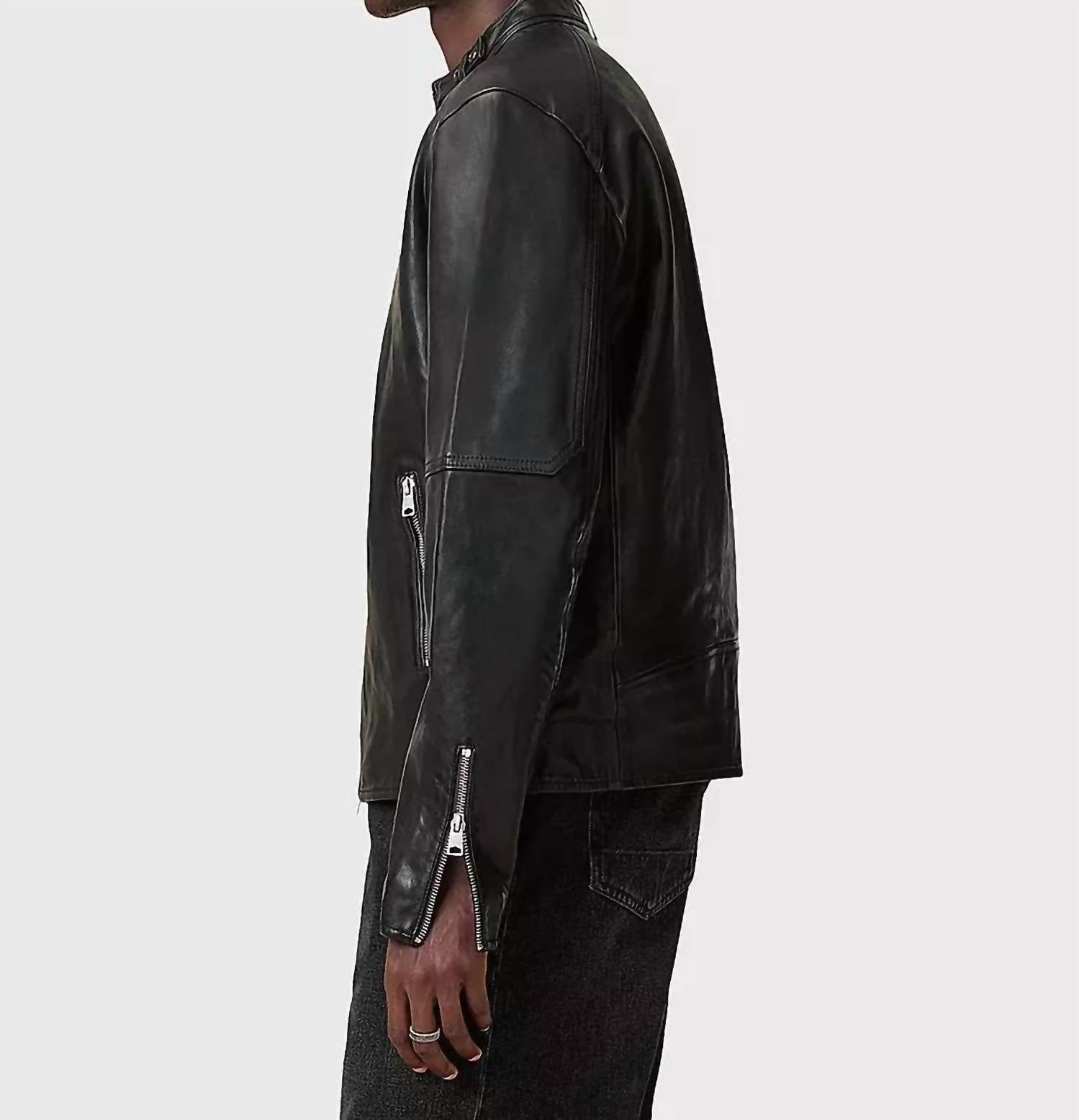 Allsaints - Cora Leather Snap Back Collar Jacket